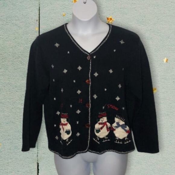 Vintage Paul Harris Let It Snow Cardigan L | 90s Snowman Ugly Christmas Sweater - Picture 15 of 16